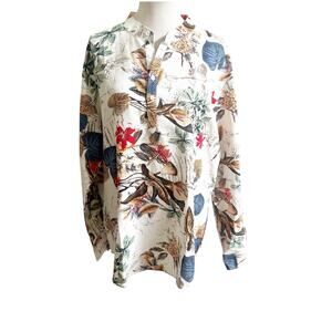 Coofandy Women’s NWT Button Down Shirt Size XL Tropical Print Cotton Hemp Blend